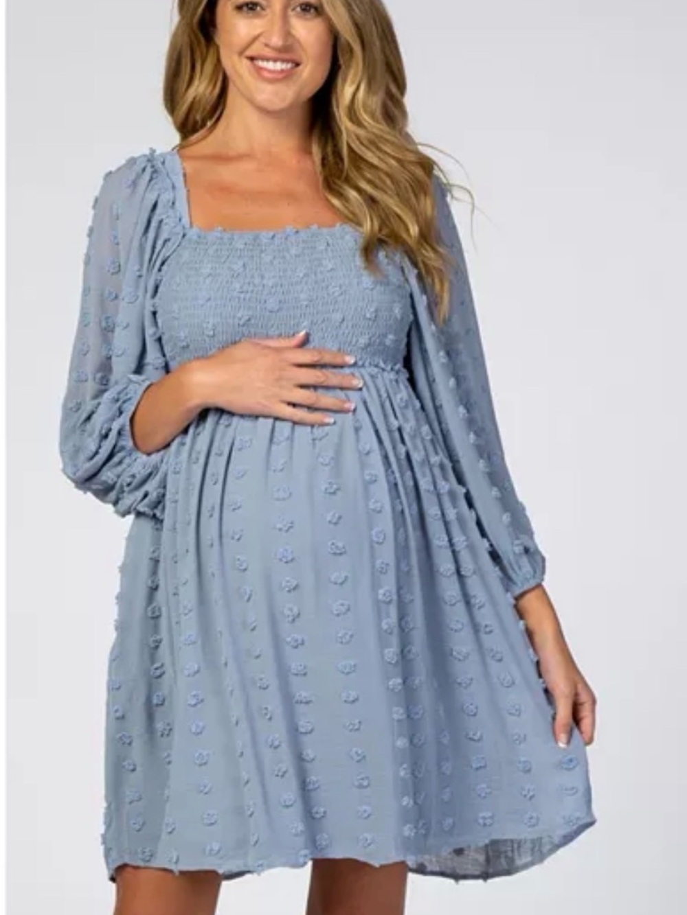 Pink Blush Listicle Smocked Sheer Long Bubble-Sleeve Mini Dress Baby Blue